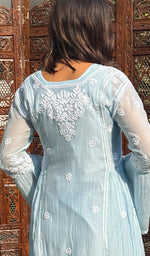 Load image into Gallery viewer, Fariah Women&#39;s Lucknowi Handcrafted Mul Chanderi Chikankari Kurti - HONC0272413
