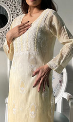 Load image into Gallery viewer, Women's Lucknowi Handcrafted Mul Chanderi  Chikankari Kurti - HONC0329122