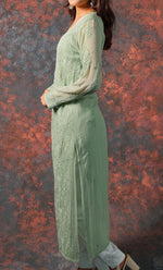 将图像加载到图库查看器中， Fareeha Women&#39;s Lakhnavi Handcrafted Viscose Georgette Chikankari Kurti - HONC0318838
