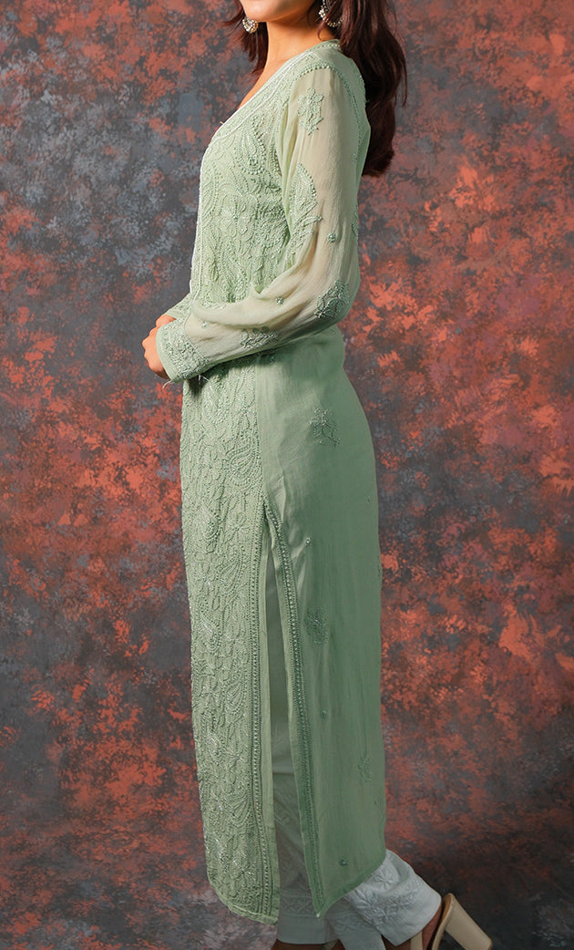 Fareeha Women's Lakhnavi Handcrafted Viscose Georgette Chikankari Kurti - HONC0318838