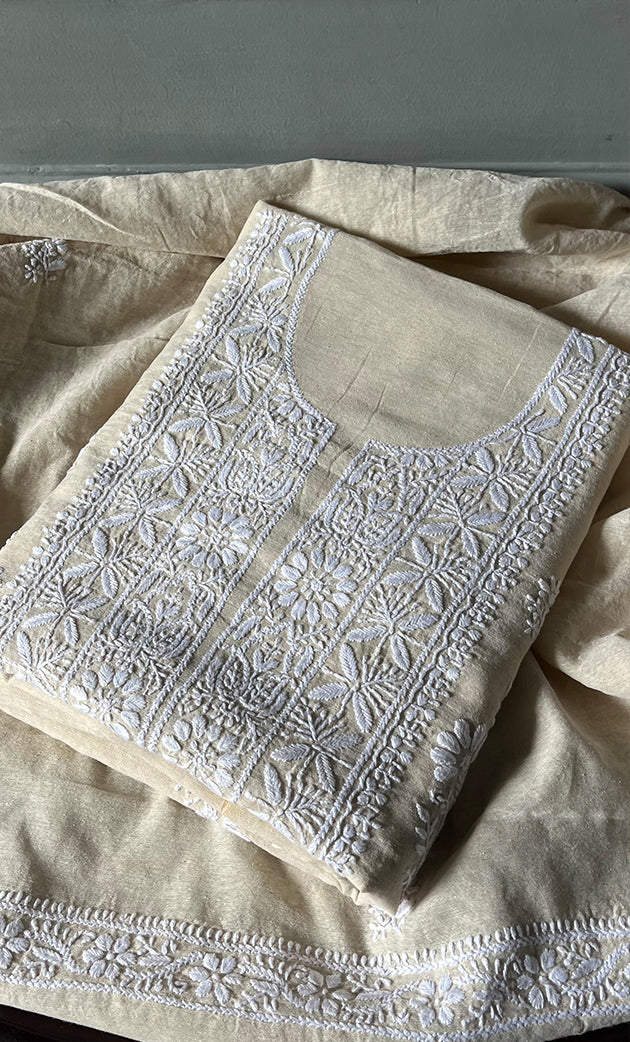 Women's Lakhnavi Handcrafted Cotton Chikankari Kurta And Dupatta Set - HONC0302852