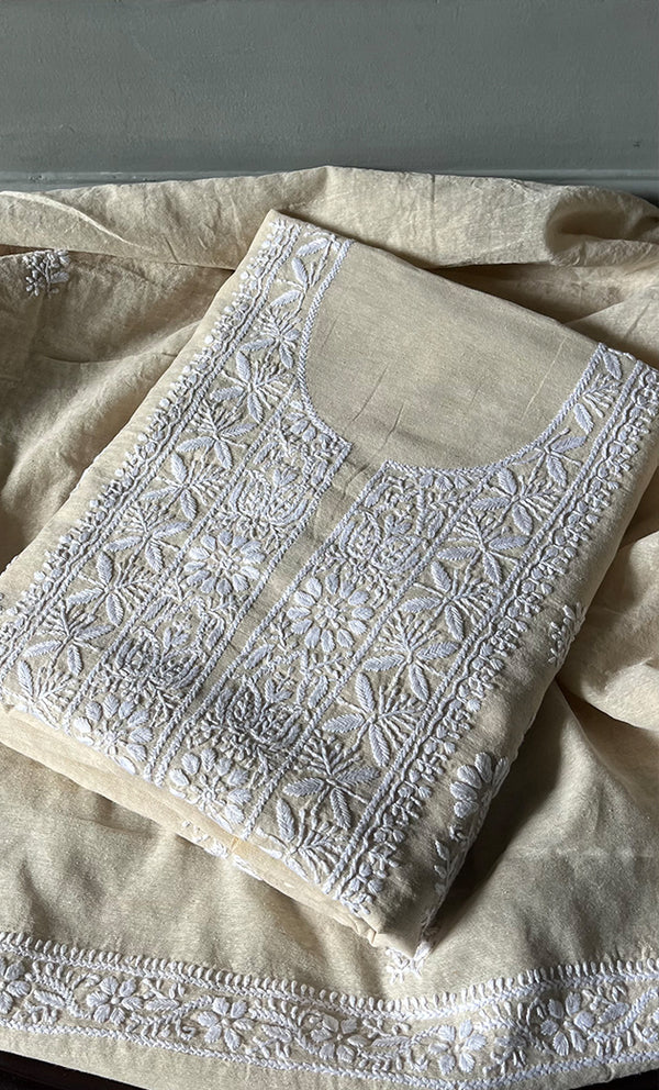 Women's Lakhnavi Handcrafted Cotton Chikankari Kurta And Dupatta Set - HONC0302852