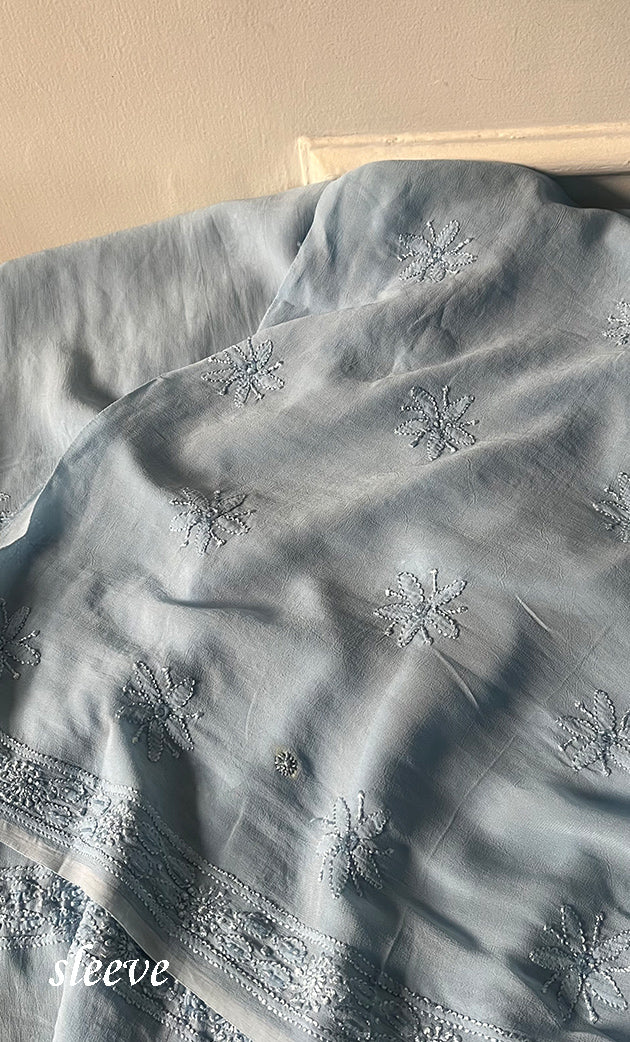 Women's Lucknowi Handcrafted Viscose Georgette Unstitched Chikankari Suit Material - HONC0325136