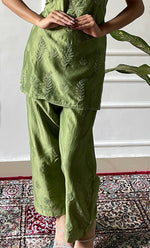 Load image into Gallery viewer, Amreena Women's Lakhnavi Handcrafted Chanderi Silk Chikankari Top And Pant Set - HONC0323051