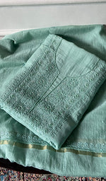 Load image into Gallery viewer, Women's Lakhnavi Handcrafted Mul Chanderi Unstitched Chikankari Full Suit Material - HONC0345050