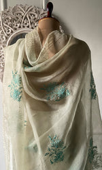 Load image into Gallery viewer, Women's Lucknowi Handcrafted Pure Organza Silk Chikankari Saree - HONC0296104