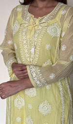 Ira Women's Lucknowi Handcrafted Mul Chanderi Stitched Chikankari Kurta And Plazzo Set .