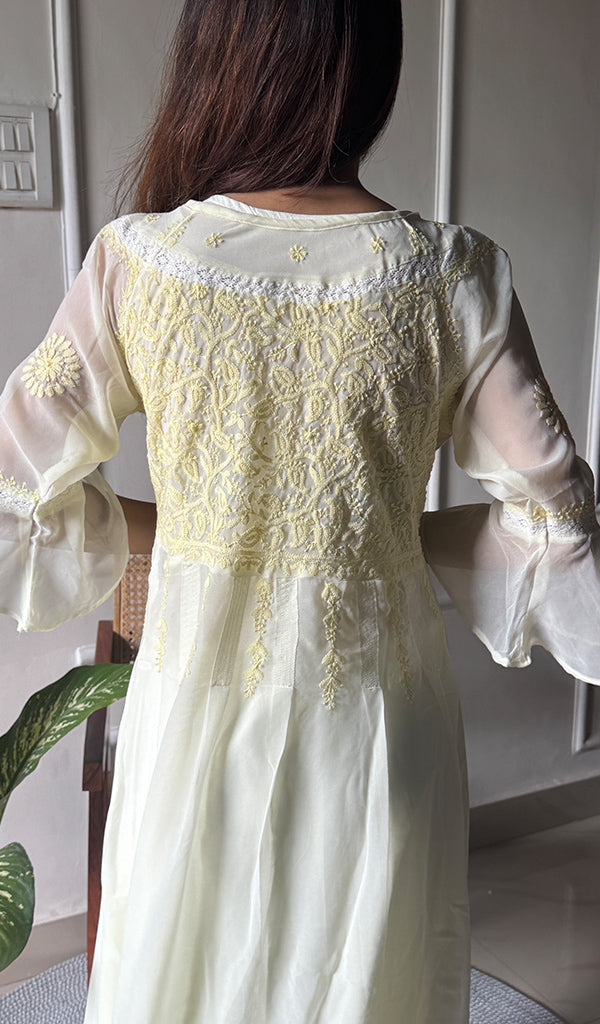 Aadab Women's Lucknowi Handcrafted Faux-Georgette Chikankari Anarkali Dress - NC038930