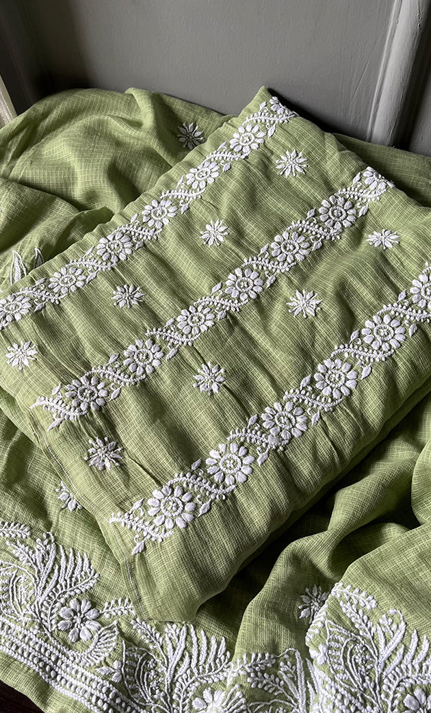 Women's Lucknowi Handcrafted Kota Cotton Chikankari Unstitched Kurta And Dupatta Set - HONC0312640