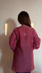 Rust Pure Mul Chanderi Chikankari Stitched Short Kurti