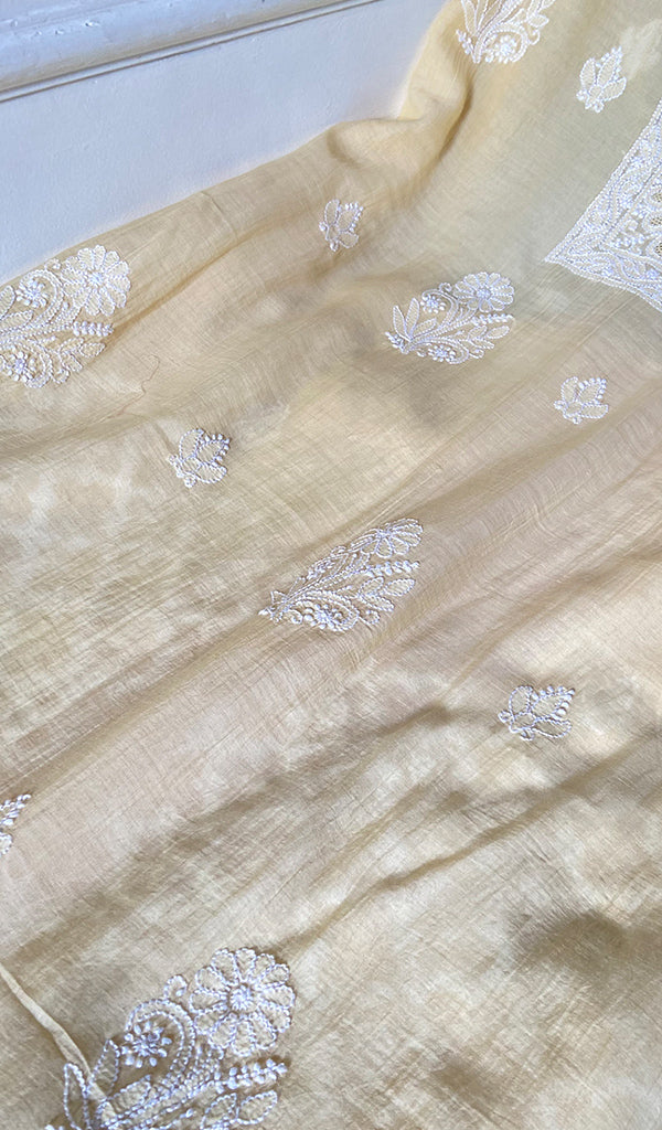 Women's Lakhnavi Handcrafted Mul Chanderi Unstitched Kurta And Dupatta Set - HONC0374246