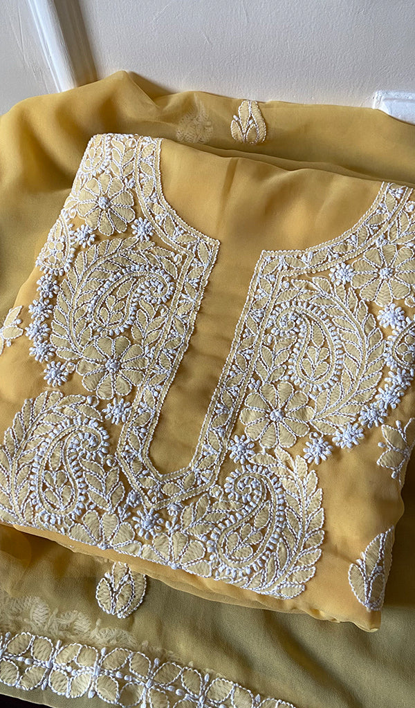 Women's Lucknowi Handcrafted Faux-Georgette Chikankari Suit Material - HONC0263014