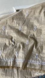 Load image into Gallery viewer, Women's Lakhnavi Handcrafted Tissue Chanderi Unstitched Chikankari Kurta And Dupatta Set - HONC0324413