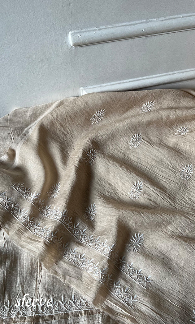 Women's Lakhnavi Handcrafted Unstitched Munga Silk Chikankari Kurta And Dupatta Set- HONC0337755