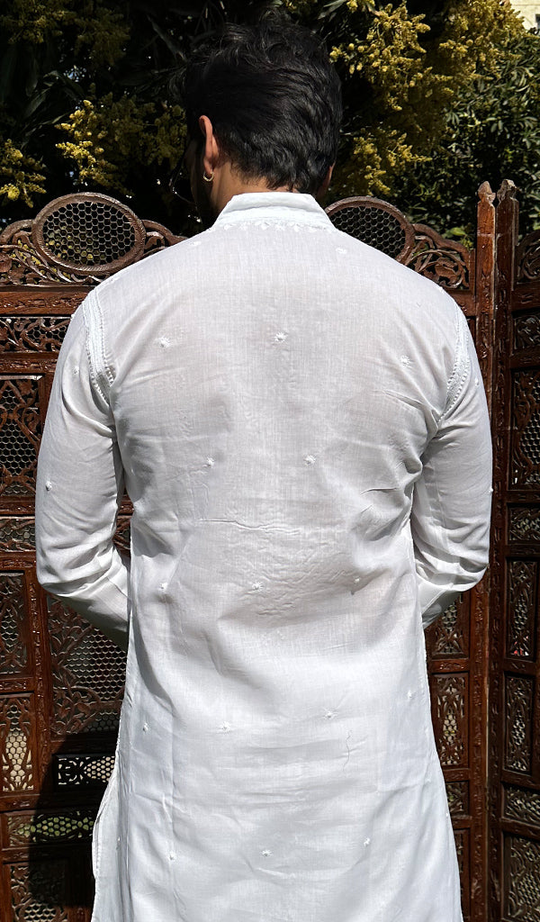 Men's Lucknowi Handcrafted Cotton Chikankari Kurta - HONC0323752