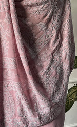 将图像加载到图库查看器中， Women's Lakhnavi Handcrafted Pure Silk Georgette Chikankari Saree - HONC0330945