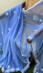 Load image into Gallery viewer, Women&#39;s Lakhnavi Handcrafted Faux-Georgette Chikankari Saree - HONC0188842
