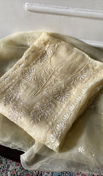 将图像加载到图库查看器中， Women's Lakhnavi Handcrafted Pure Organza Chikankari Semi - stitched Kurta And Dupatta Set- HONC0310094