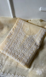 Load image into Gallery viewer, Women's Lakhnavi Handcrafted Kota Cotton Unstitched Kurta And Dupatta Set- HONC0318740