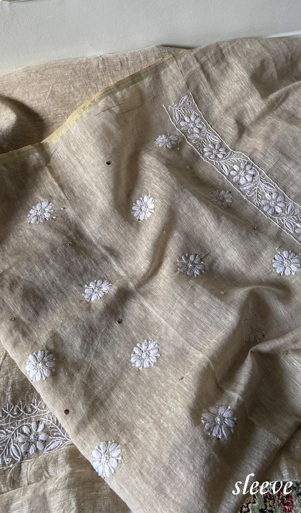 Women's Lakhnavi Handcrafted Unstitched Cotton Chikankari Kurta Dupatta Set - HONC0352437