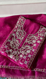 Load image into Gallery viewer, Women's Lakhnavi Handcrafted Pure Organza Chikankari Unstitched Kurta And Dupatta Set- HONC0327734