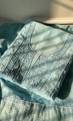 将图像加载到图库查看器中， Women&#39;s Lakhnavi Handcrafted Mul Chanderi Unstitched Kurta And Dupatta Set - HONC0287726
