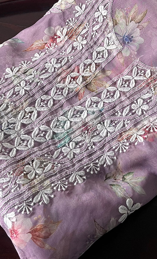 Disha Women's Lakhnavi Handcrafted Organza Chikankari Unstitched Kurti Fabric - HONC0332151