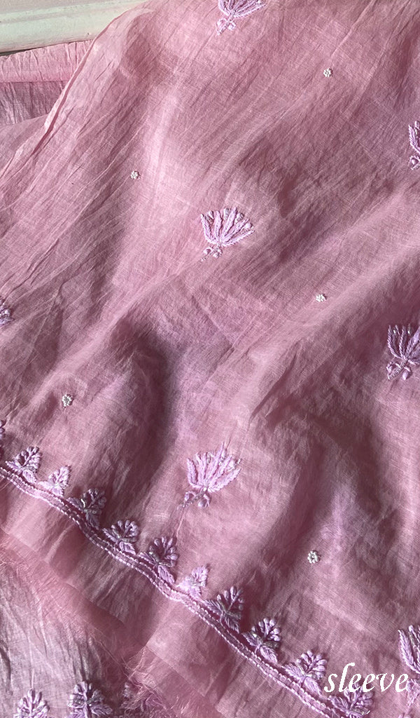Women's Lakhnavi Handcrafted Chanderi Silk Unstitched Chikankari Full Suit - HONC0344631