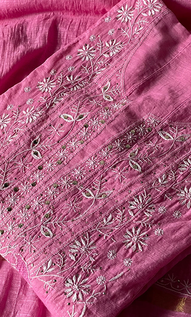 Women's Lakhnavi Handcrafted Chanderi Silk Semi - Stitched Anarkali And Dupatta Set - HONC0273158