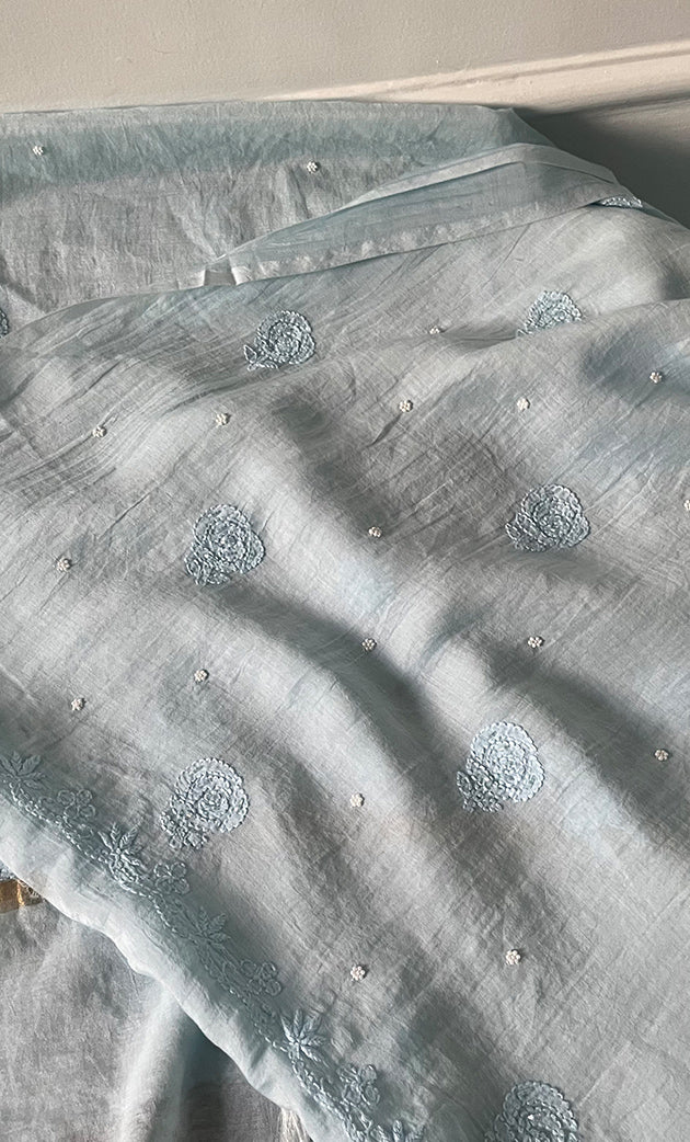Women's Lakhnavi Handcrafted Mul Chanderi Chikankari Full Suit Material - HONC0287087