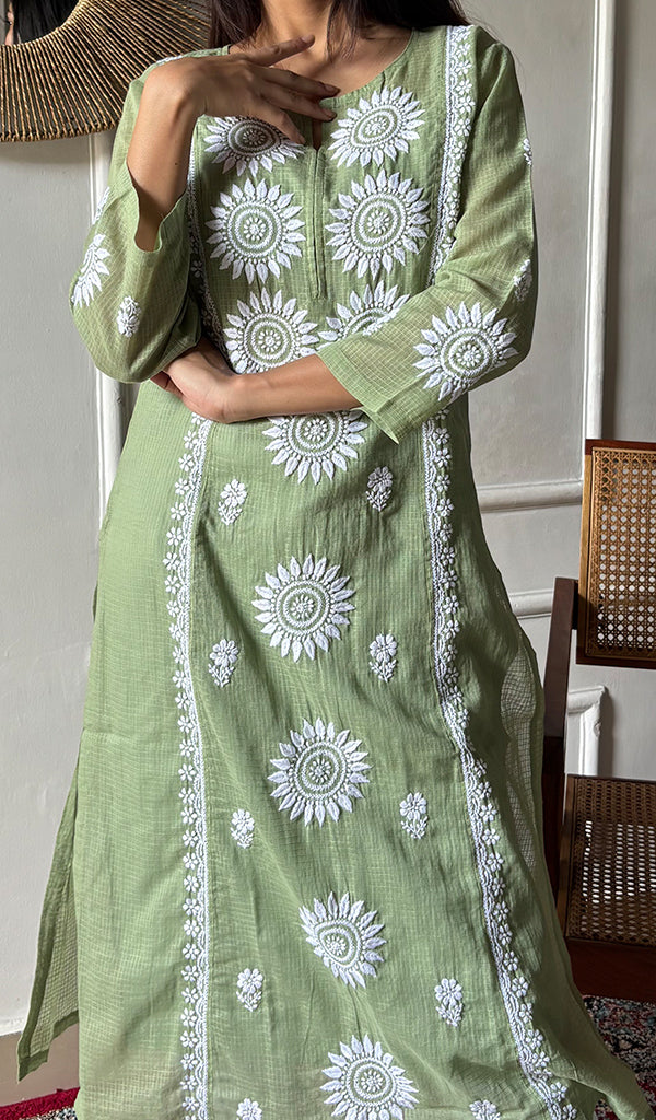 Women's Lakhnavi Handcrafted Kota Cotton Chikankari Kurti - HONC0360433
