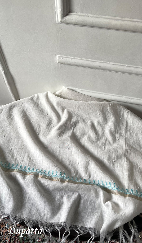 Titli Women's Lakhnavi Handcrafted Unstitchd Mul Chanderi Kurta And Dupatta Set - HONC0330019