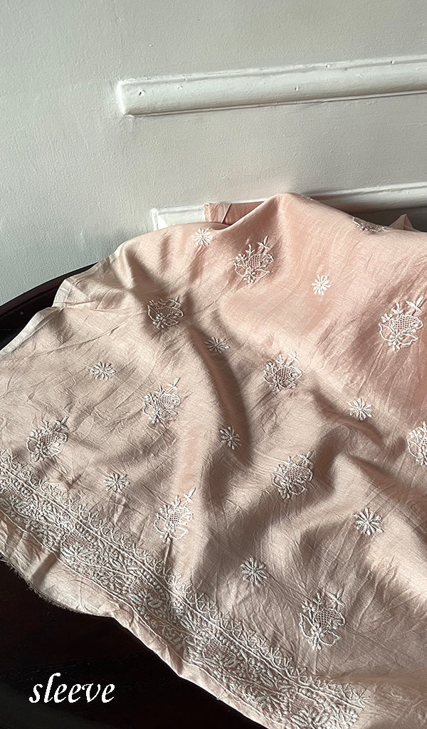 Women's Lucknowi Handcrafted Chanderi Silk Unstitched Chikankari Kurta and Dupatta Set- HONC0288649