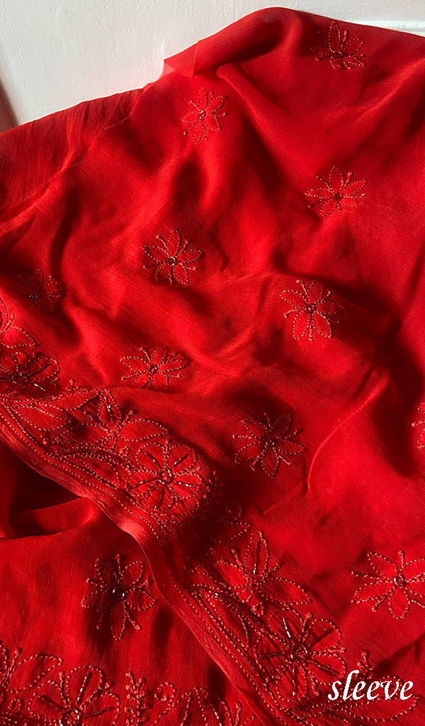 Women's Lucknowi Handcrafted Viscose Georgette Unstitched Chikankari Suit Material - HONC0317983