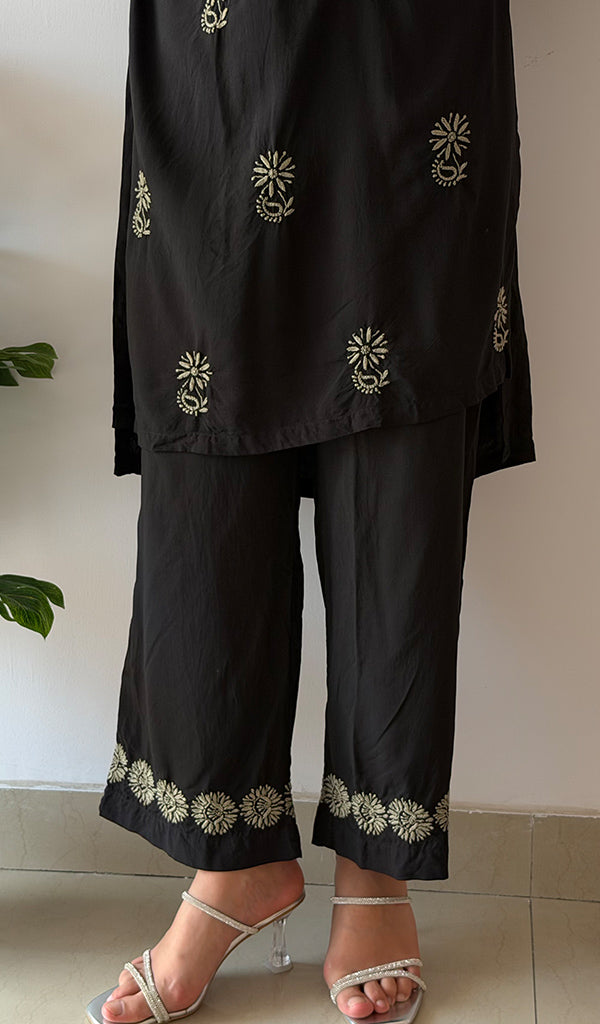 Women's Lakhnavi Handcrafted Modal Cotton Chikankari Kurti And Plazzo Set - HONC0373274