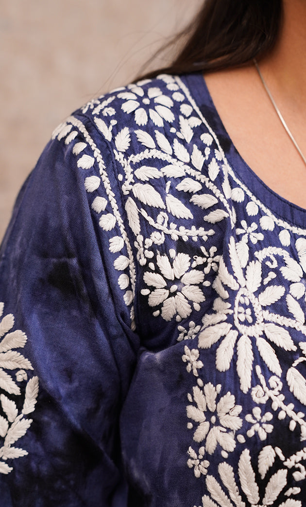 Women's Lucknowi Handcrafted Cotton Chikankari Long Kurti - HONC0322226