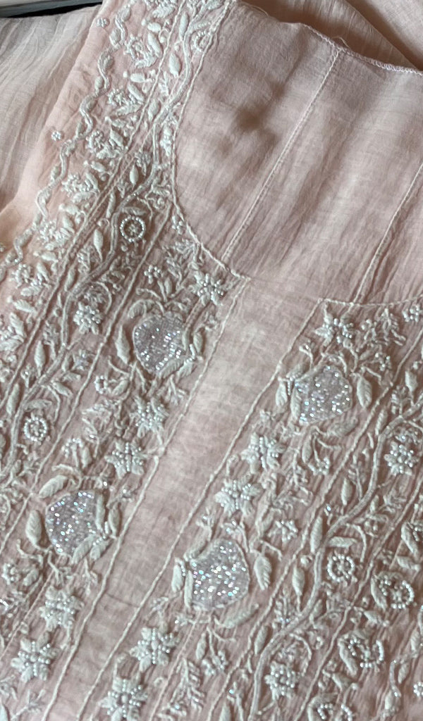 Maira Women's Lakhnavi Handcrafted Mul Chanderi Semi - Stitched Anarkali And Dupatta Set - HONC0298068
