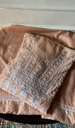 Load image into Gallery viewer, Women's Lakhnavi Handcrafted Mul Chanderi Semi Stitched Kurta And Dupatta Set - HONC358771