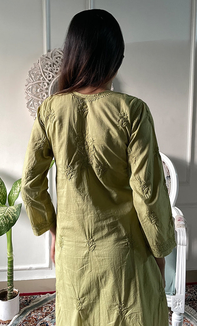 Women's Lakhnavi Handcrafted Chanderi Silk Chikankari Top And Pant Set - HONC0320578