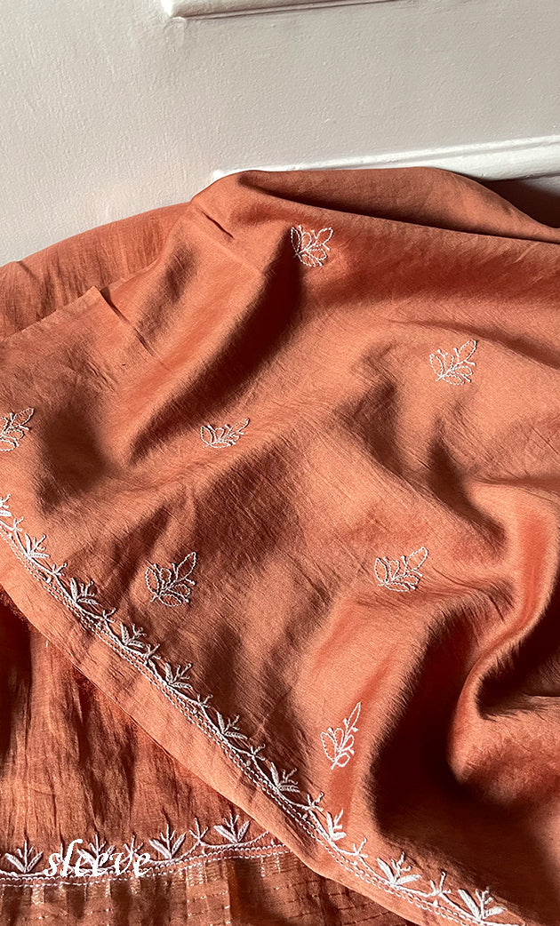 Women's Lucknowi Handcrafted Chanderi Silk Unstitched Chikankari Full Suit Material - HONC0253703