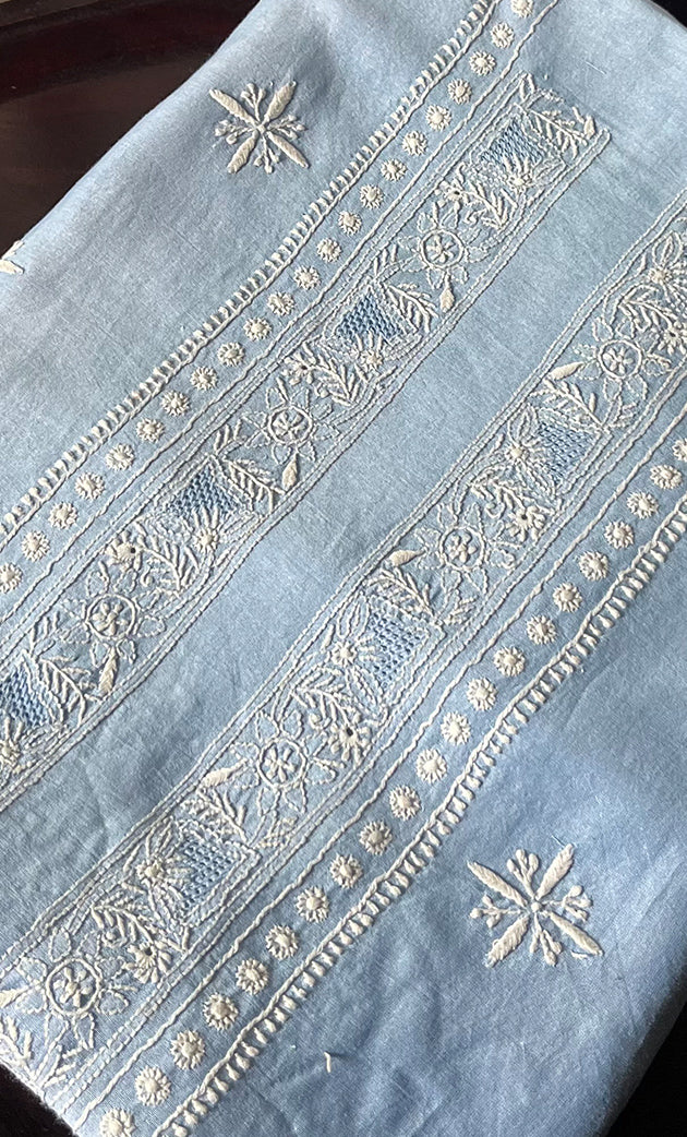 Lucknowi Handcrafted Chanderi Silk Chikankari Unstitched Unisex Kurta Fabric - HONC0327452