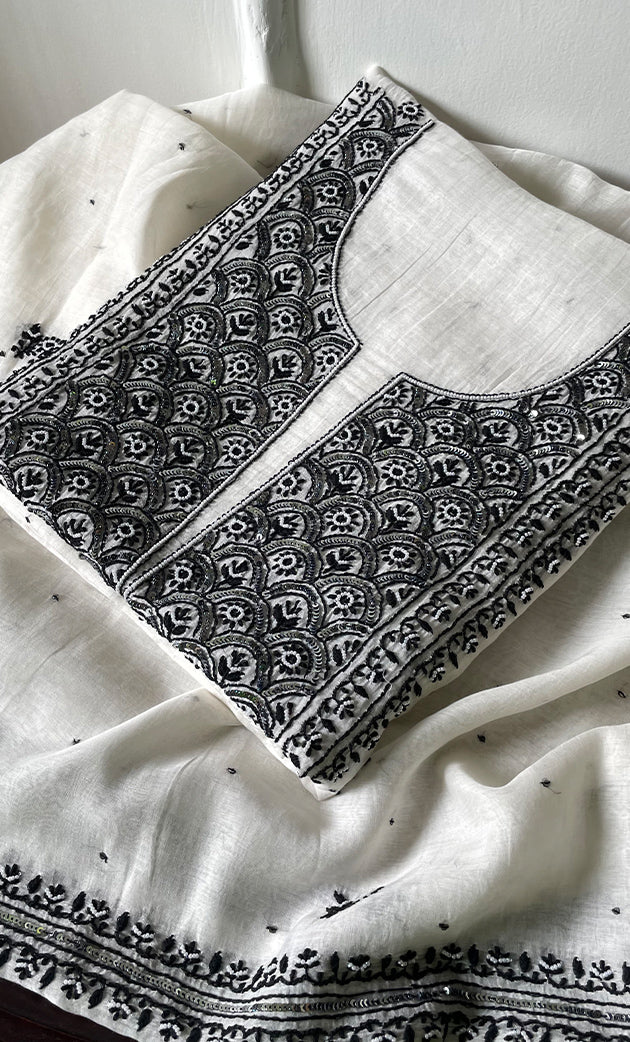 Women's Lakhnavi Handcrafted Mul Chanderi Unstitched Kurta And Dupatta Set- HONC0321263