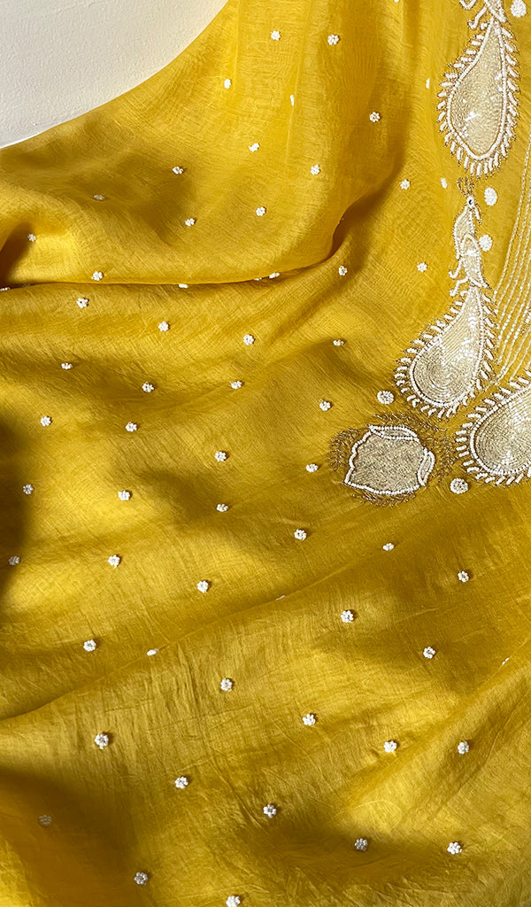 Mor Women's Lakhnavi Handcrafted Mul Chanderi Unstitched Kurta And Dupatta Set- HONC0323133