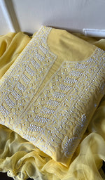 Load image into Gallery viewer, Women's Lakhnavi Handcrafted Cotton Chikankari Suit Material - HONC0285020