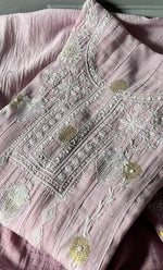 Load image into Gallery viewer, Izna Women's Lakhnavi Handcrafted Mul Chanderi Semi - Stitched Anarkali And Dupatta Set - HONC0302870