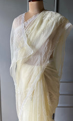 Load image into Gallery viewer, Amna Women&#39;s Lucknowi Handcrafted Pure Organza Silk Chikankari Saree - HONC0294408
