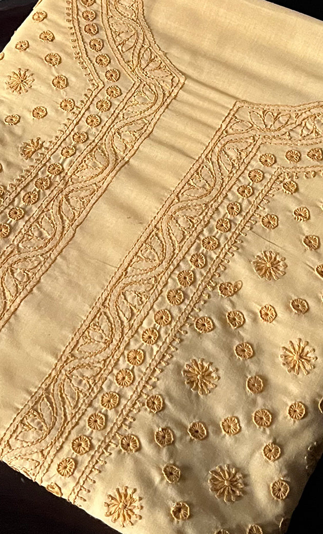 Lucknowi Handcrafted Cotton Chikankari Unstitched Men's Kurta Fabric - HONC0289825