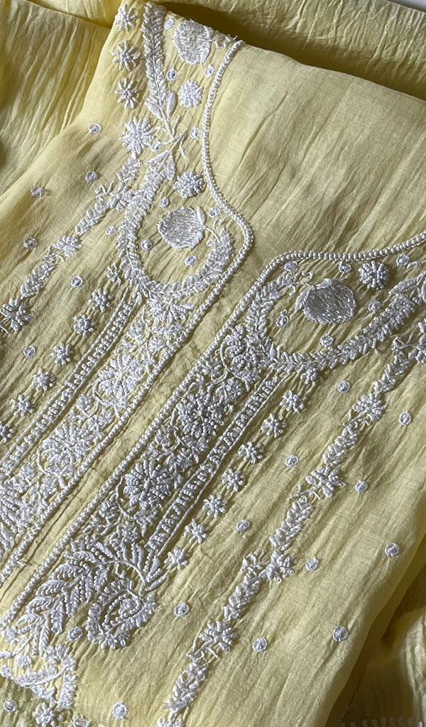 Hana Women's Lakhnavi Handcrafted Mul Chanderi Semi - Stitched Kurta And Dupatta Set - HONC0290061