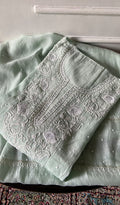Basma Women's Lucknowi Handcrafted Mul Chanderi Semi - stitched Chikankari Anarkali Full Set - HONC0355636