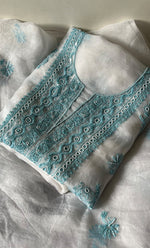 Load image into Gallery viewer, Women&#39;s Lakhnavi Handcrafted Pure Organza Chikankari Unstitched Kurta And Dupatta Set-HONC0288320
